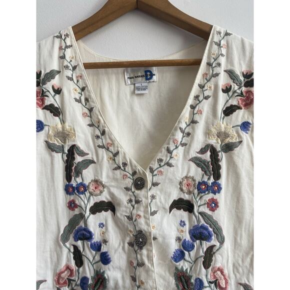 Vintage Hand Embroidered Floral Gold Button Vest Size Large - Picture 4 of 10